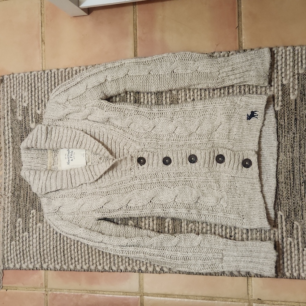 Abercrombie & Fitch Women's Cream Cable Knit Cardigan Wool Small